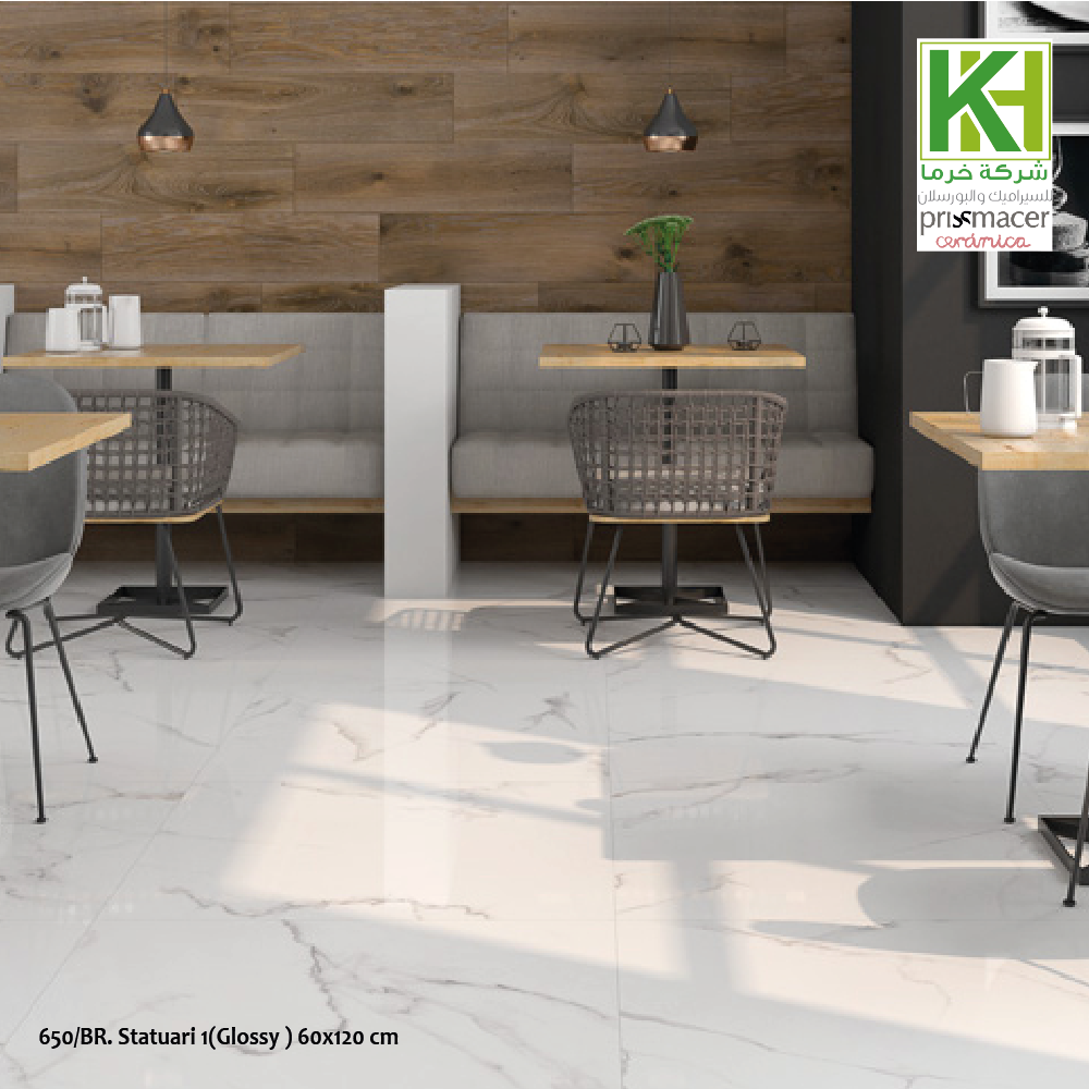 Picture of Spanish glossy porcelain tile 60x120 cm BR. Statuari